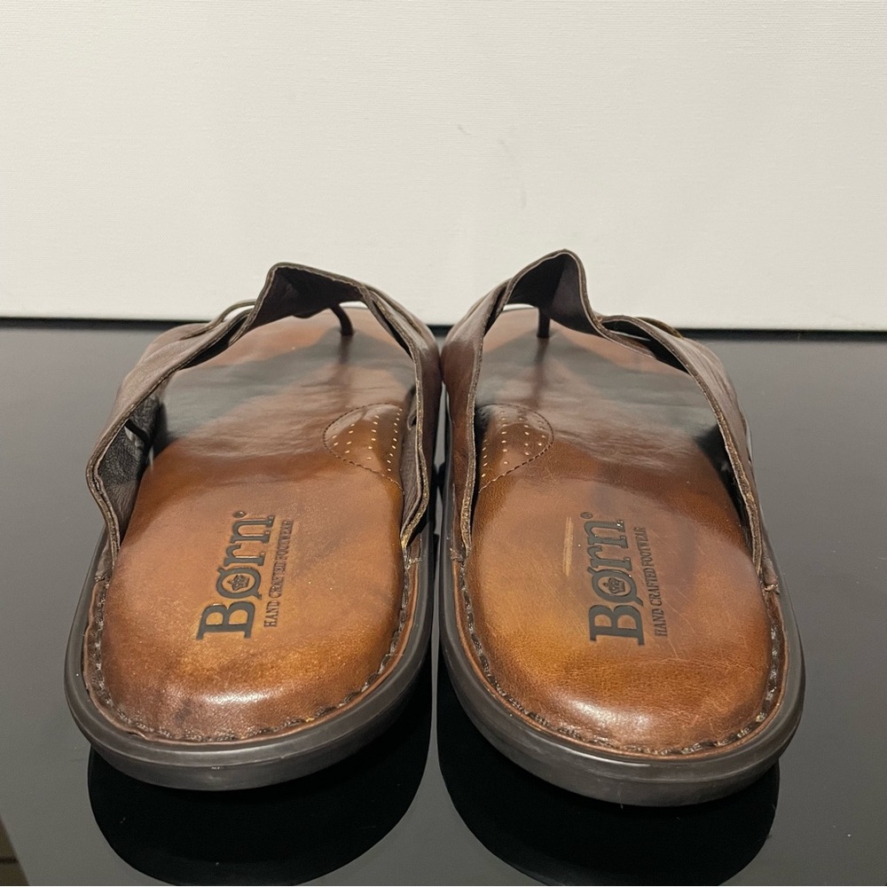 Born Men's 11 Dark Brown Leather Flip-Flops Sandals Crisscross Strap Handcrafted - Picture 4 of 10